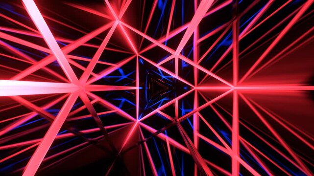 Red and Deep Blue Spectacular Chaotic Movement of Neon on Abstract Constructions Background VJ Loop in 4K