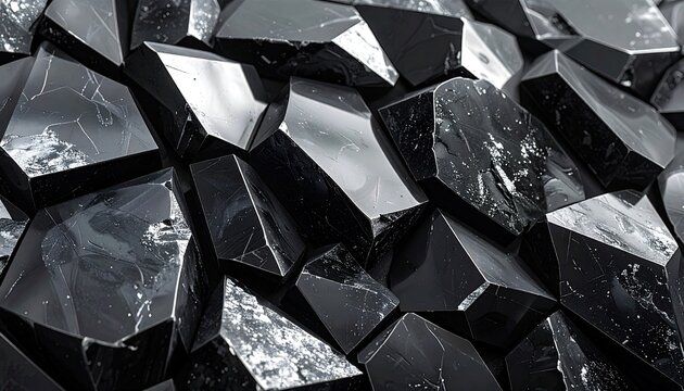 Close-up of Raw Black Obsidian Chunks with Reflective Surfaces.