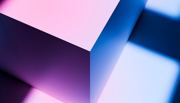Abstract geometric cube with pink and blue neon gradient lighting