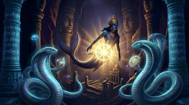 Lord Vishnu Matsya Avatar Mythological Concept