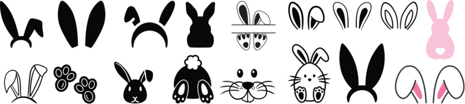 Easter Bunny Ears, rabbit ears icon flat set vector for apps or web. isolated on transparent background bunny Cute bunny ears headband.Rabbit bunny ears silhouette icon set with different ear shapes.