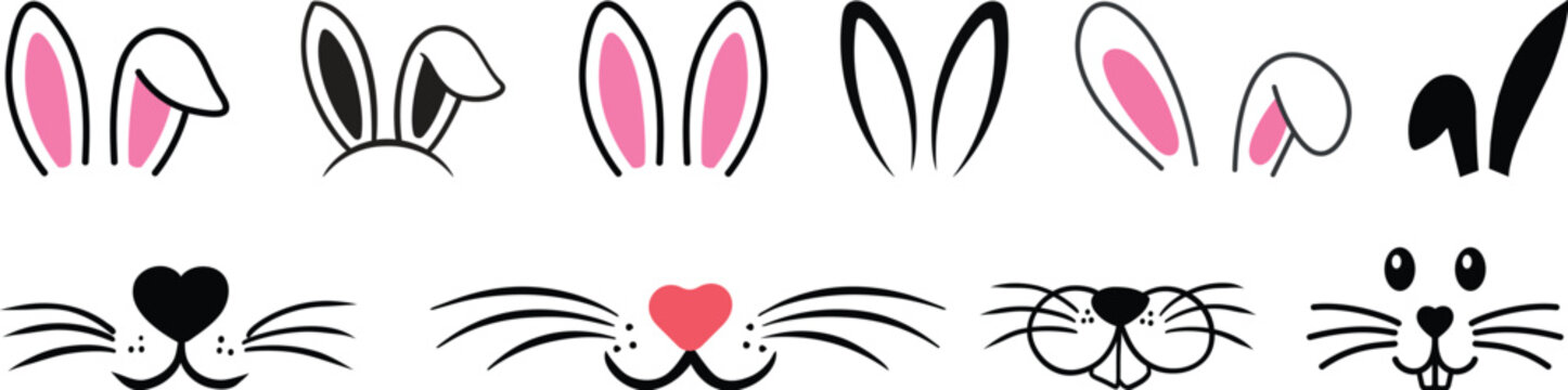 Easter Bunny Ears, rabbit ears icon flat set vector for apps or web. isolated on transparent background bunny Cute bunny ears headband.Rabbit bunny ears silhouette icon set with different ear shapes.