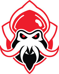 Fototapeta premium Fierce octopus head logo with red eyes and sharp tentacles