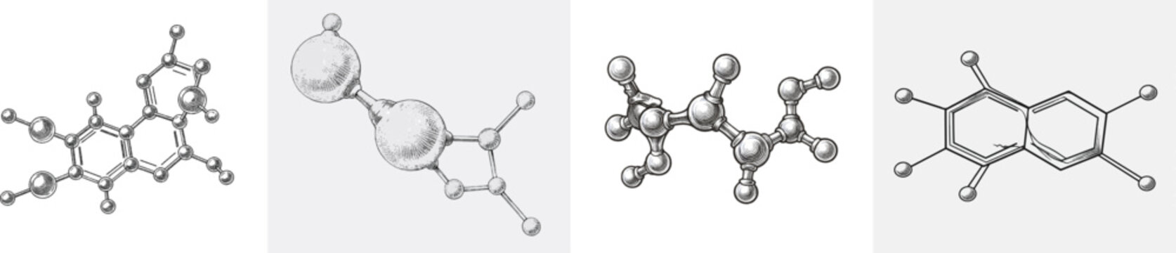 A meticulously detailed molecular structure of aspirin is depicted in a vintage monochrome style, showcasing bold black areas seamlessly blended with fine hatching for texture against a solid white
