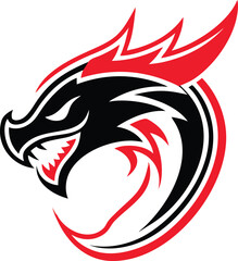Fototapeta premium Fierce red and black dragon head logo for a powerful brand identity conveying intense strength and mythical energy