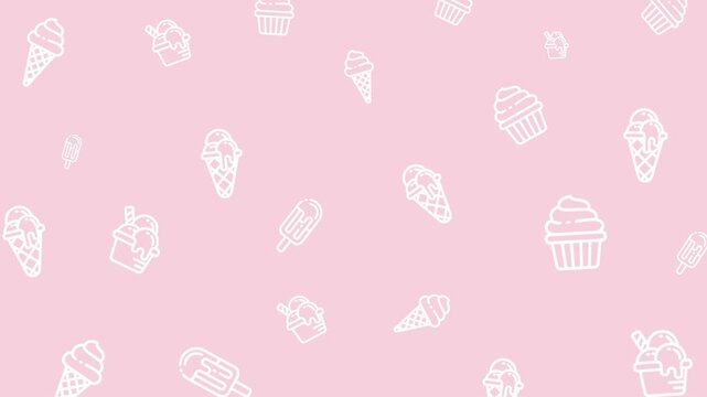 Ice cream pattern animation with white ice cream icons on pink and light blue background.