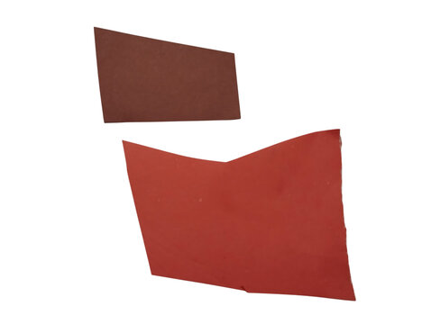 Two irregular hand cut paper shapes in dark brown and red colors for creative collage art projects isolated on transparent background