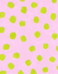 Hand-painted lime green polka dot pattern on pink background © Irina