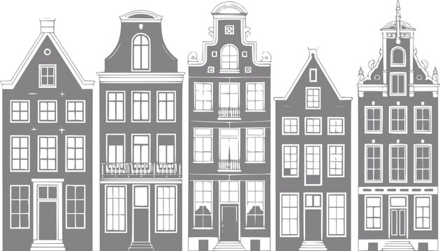 Row of dutch gable houses in monochrome silhouette