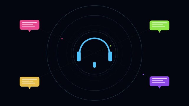 Customer support concept with animated headset and chat bubbles animation