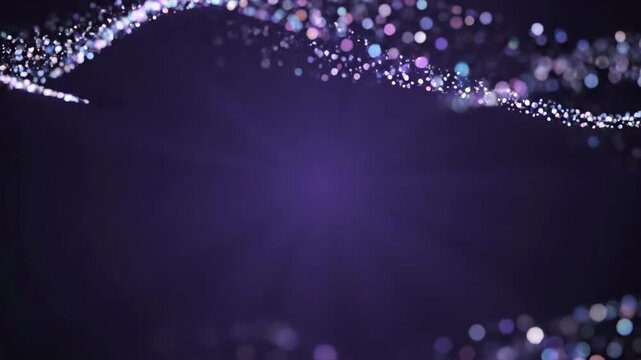 Sparkling dust particles flowing in gentle waves across a dark purple gradient background during a smooth camera pan