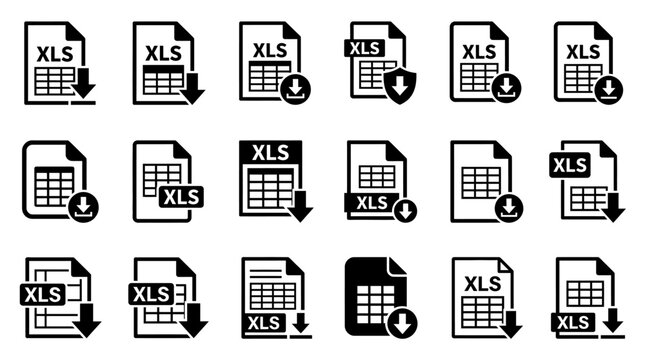 xls file download icon collection ideal for excel spreadsheet download and digital document access in business technology applications.
