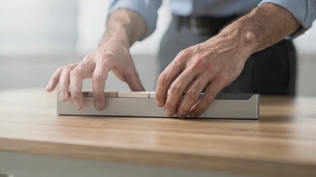 Midrange view of hands adjusting a retirement portfolios asset allocation slider highlighting increasing bond percentages for a midcareer glidepath.