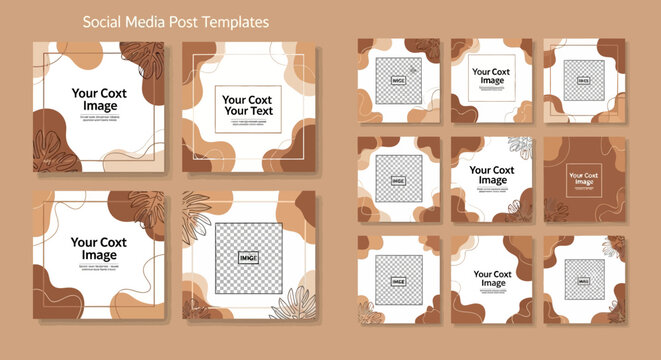 A collection of social media post templates with abstract shapes and text placeholders