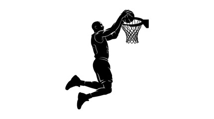 Obraz premium basketball player dunking silhouette showing athletic sports power and dynamic movement on a white background
