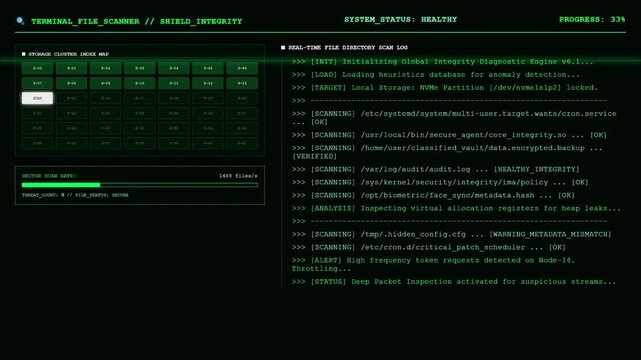 Terminal File Scanner Critical Error Security Shield Threat Warning Animation.