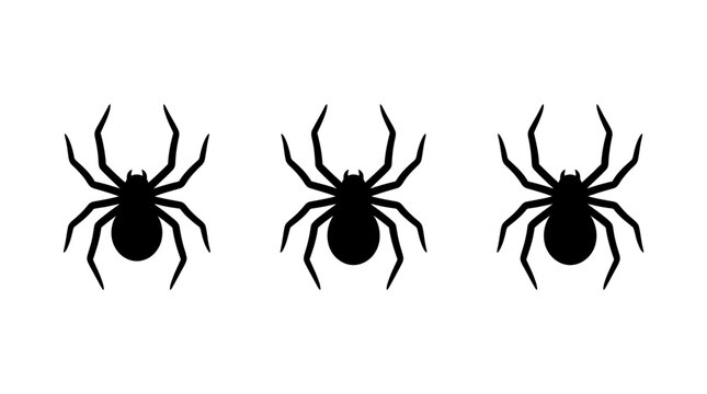 black spider illustration three spooky halloween spider silhouettes on a white background ideal for creepy designs.
