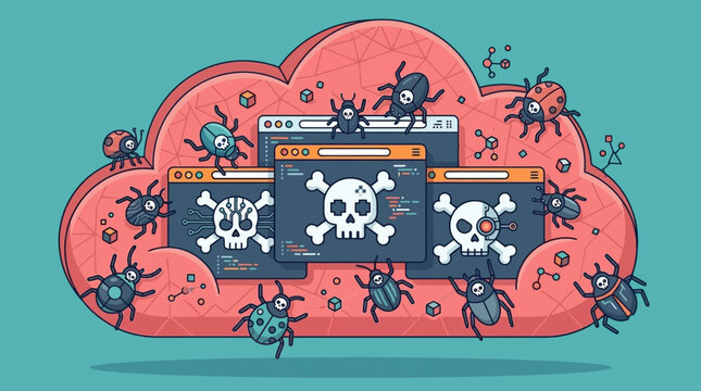 cyber bugs attacking cloud computing networks symbolizing malware virus threats and data breaches for digital security concepts