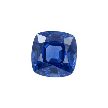 Cushion cut blue sapphire gemstone isolated on transparent background
