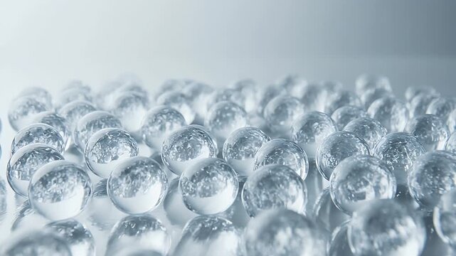 Many clear glass marbles on surface.