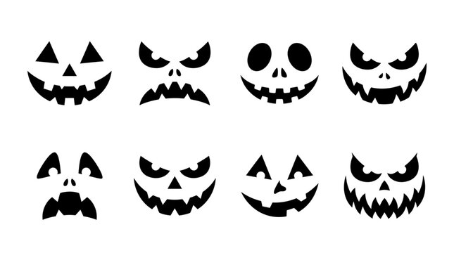 halloween pumpkin jack o lantern faces a collection of scary spooky and creepy vector expressions ideal for seasonal designs.