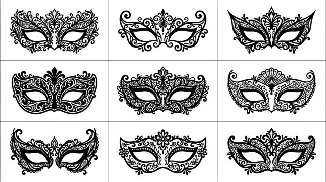 masquerade masks venetian masks and ornamental lace filigree designs showcase an elegant collection of decorative party accessories.