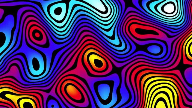 Abstract colorful background with a seamless psychedelic wave pattern for a vibrant, retro textile design 4k Abstract background video