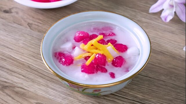 TabTim Krob (Water Chestnuts in Coconut Milk) Thai dessert