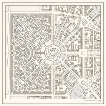 Ornate Baroque Garden Maze and Urban City Plan