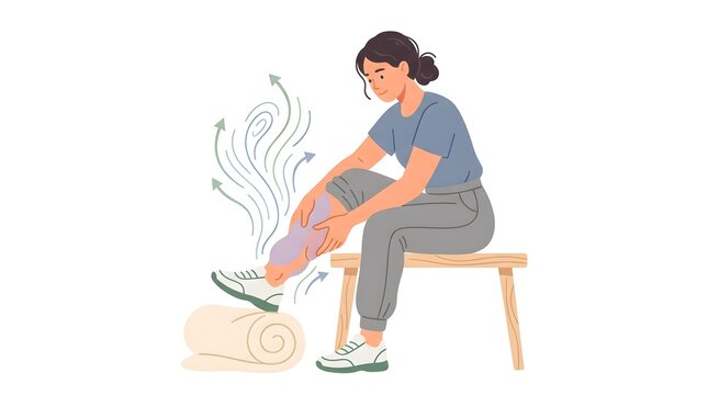 Woman with Swollen Leg and Edema Symptoms Medical Illustration