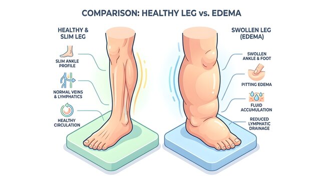 Comparison of Healthy Leg and Swollen Leg with Edema Symptoms