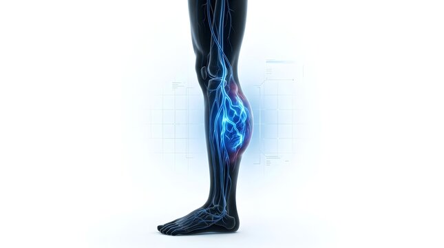 3D Medical Illustration of a Swollen Leg with Venous Inflammation