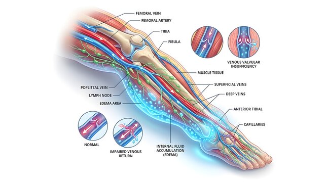 Medical Illustration of Leg Edema and Venous Insufficiency