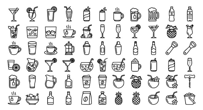 Minimalist Drinks and Refreshment Line Icon Bundle