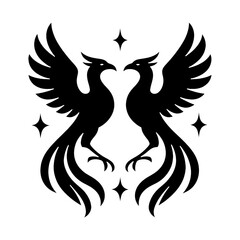 Fototapeta premium PNG Elegant mirrored phoenix silhouette design.