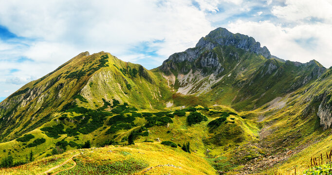 Summer in Eisenerzer Alpen in Austria Styria, Mountain landscape panorama in Reichensteinhutte