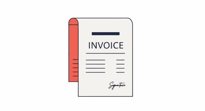Stylized illustration of a formal invoice document with signature area
