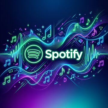 Spotify Logo Neon Music Waveform and Notes Abstract Background