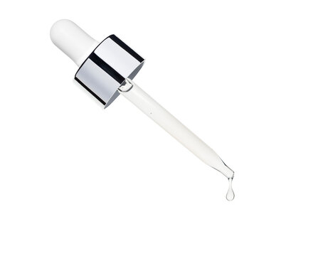 Pipette with a clear drop of cosmetic serum or gel falling, isolated on transparent background. PNG image.