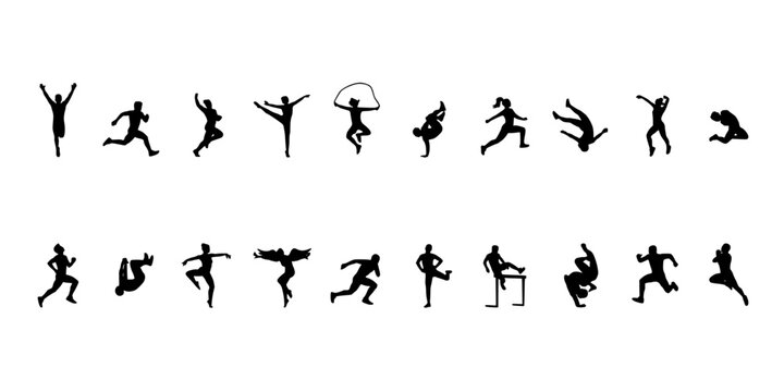 Dancers Performing Various Poses in Black Silhouettes Featuring Movement, Dance, Artistic with Dynamic and Figures Elements for Performance, Ballet