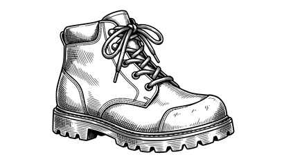 Hand Drawn Vintage Hiking Boot Vector Outdoor Adventure Footwear Illustration © MdToufik