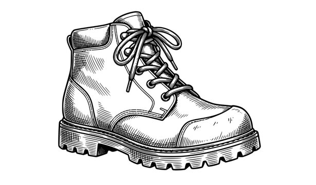 Hand Drawn Vintage Hiking Boot Vector Outdoor Adventure Footwear Illustration