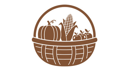 Fototapeta premium Illustration of a basket overflowing with autumn harvest produce in a minimalist style