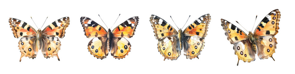 My hand-painted watercolor of painted lady butterfly, featuring soft tones and artistic simplicity, isolated on white, EPS vector ready. EPS vector design, collection © Zizak
