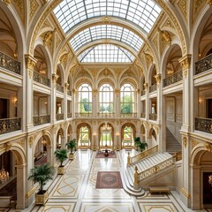 Obraz premium Luxury Palace Atrium with Glass Roof Dome and Grand Staircase