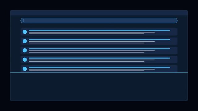 Futuristic hud interface with animated data loading bars and search input animation