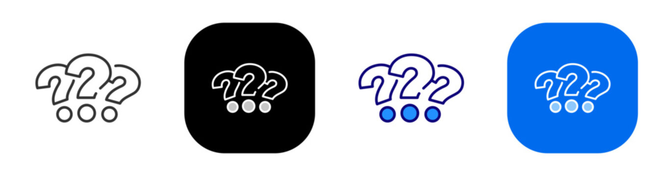 Multiple question marks for uncertainty help inquiry research and answers. Line, filled, black, color set. Editable stroke