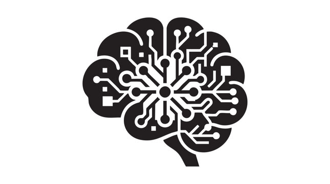 AI Brain Circuitry: A stylized representation of a human brain depicted as a complex network of circuits, symbolizing artificial intelligence and advanced technology.