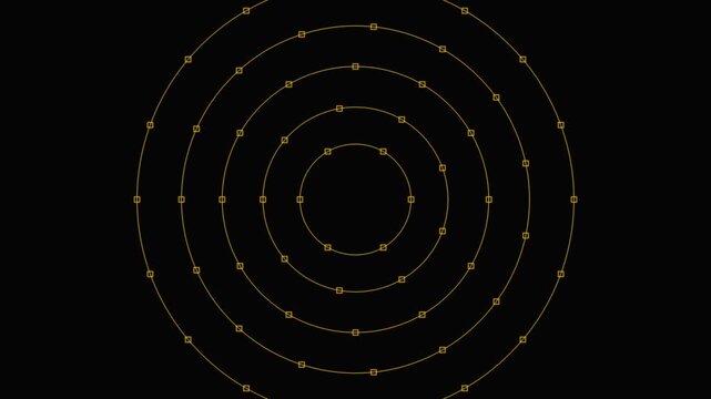 Gold concentric circles rotating motion animation background, with geometric nodes