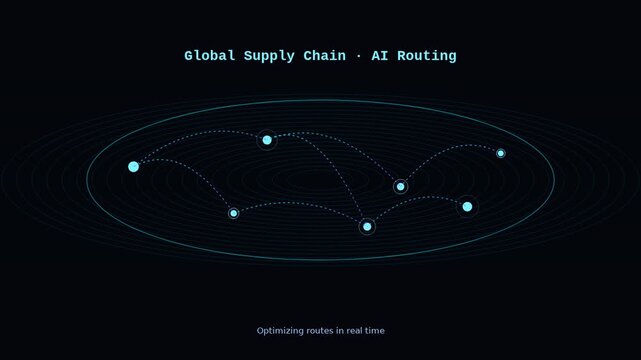 Global supply chain ai routing network: real-time logistics optimization motion animation